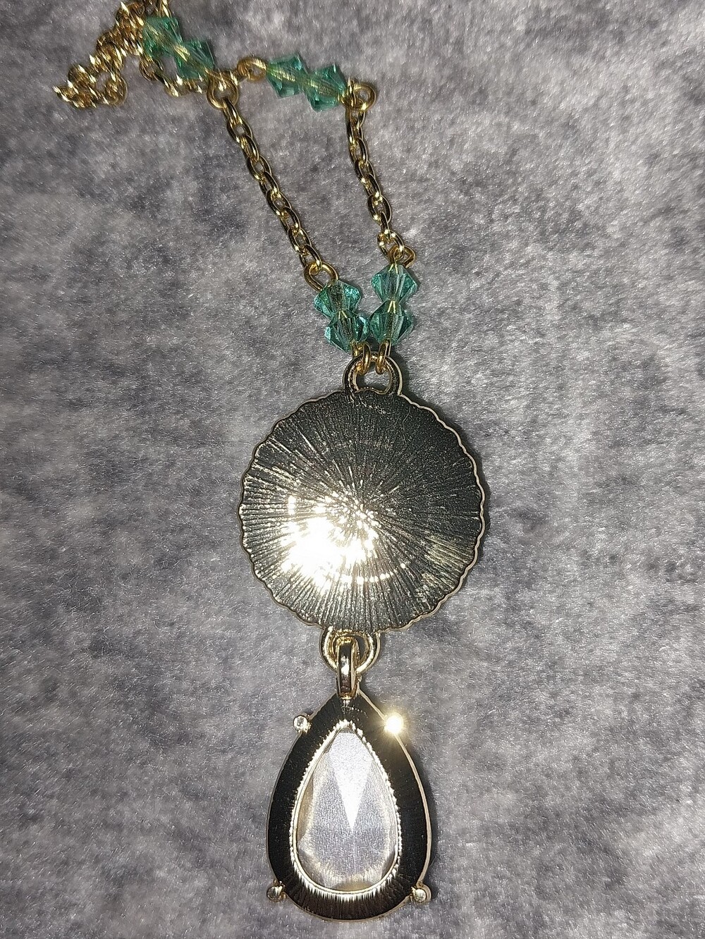 Handmade Angel Cameo Glass Necklace Teal Green 22" Long Chain Mother's Day Gift - Picture 9 of 9